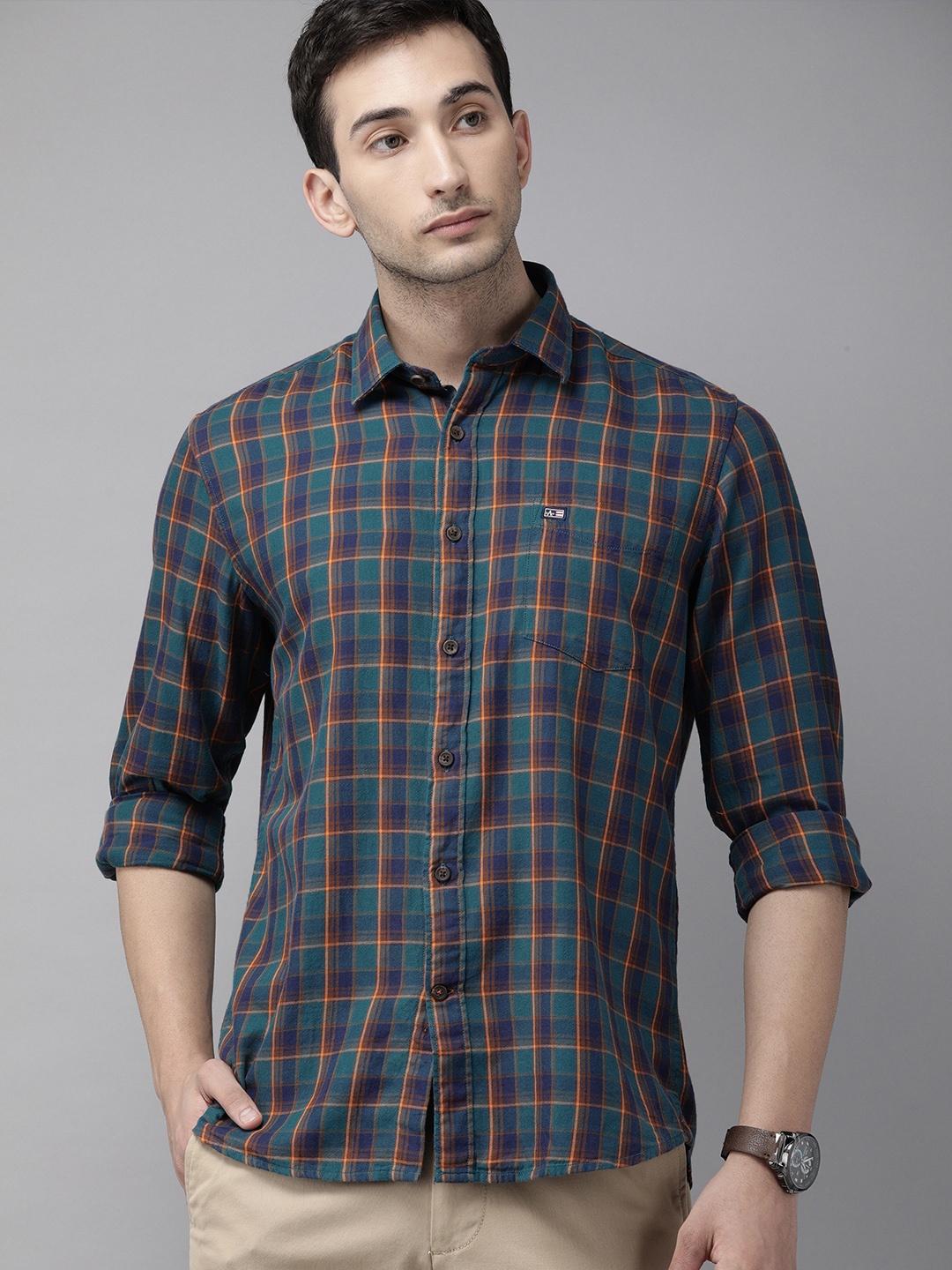 Arrow Sport Men Green Manhattan Slim Fit Checked Casual Shirt