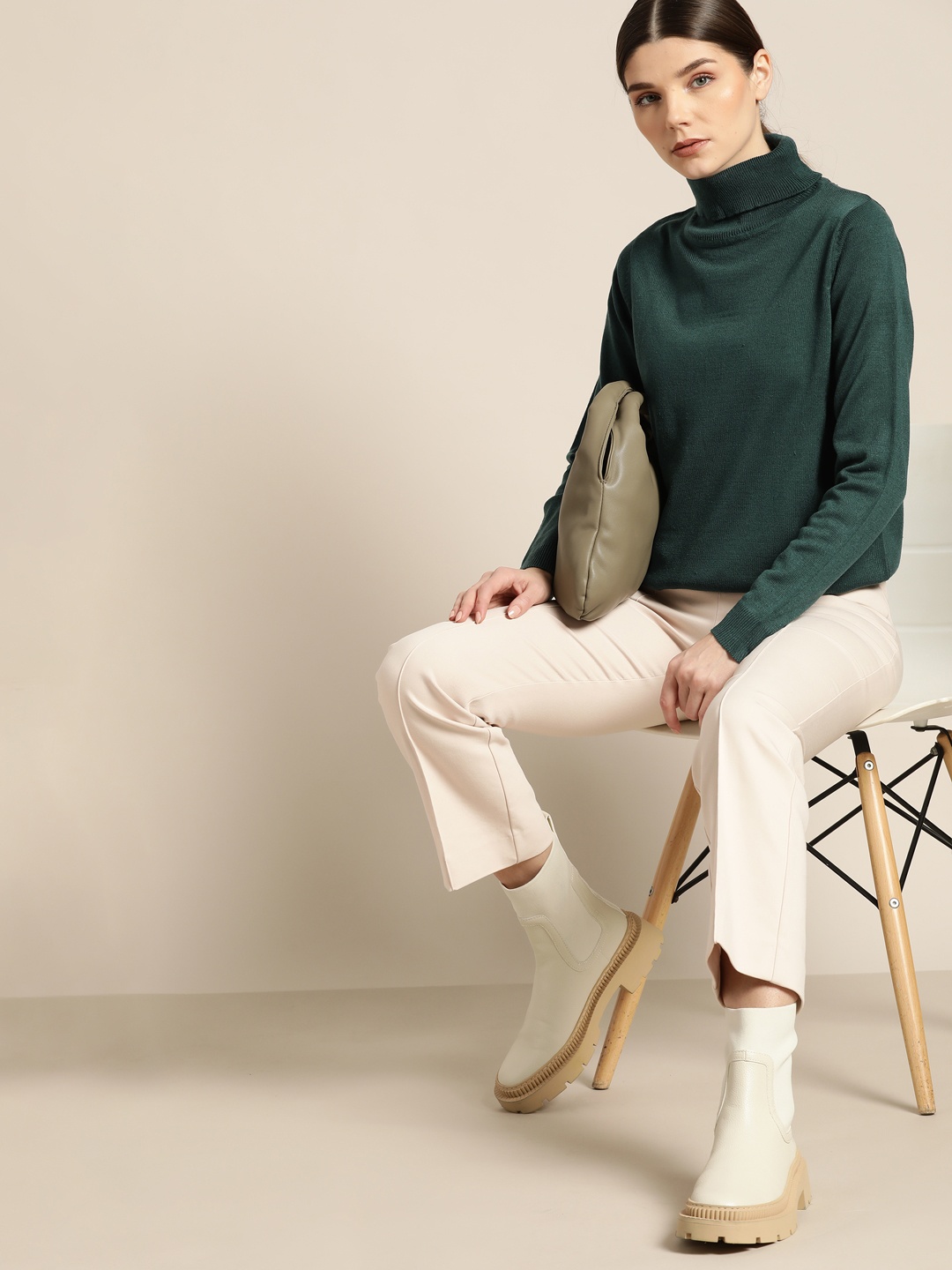 ether Women Green Solid Pullover