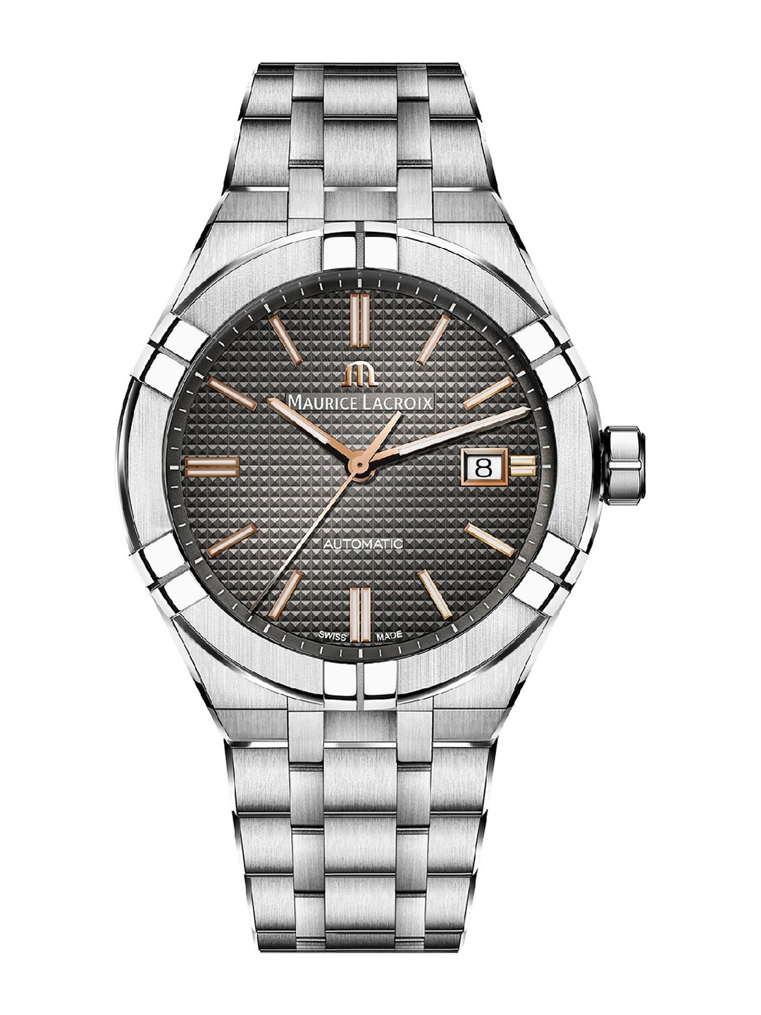 MAURICE LACROIX Men Printed Dial & Silver Toned Stainless Steel Bracelet Style Straps Analogue Automatic Watch, Grey
MAURICE LACROIX Men Printed Dial & Silver Toned Stainless Steel Bracelet Style Straps Analogue Automatic Watch, Grey