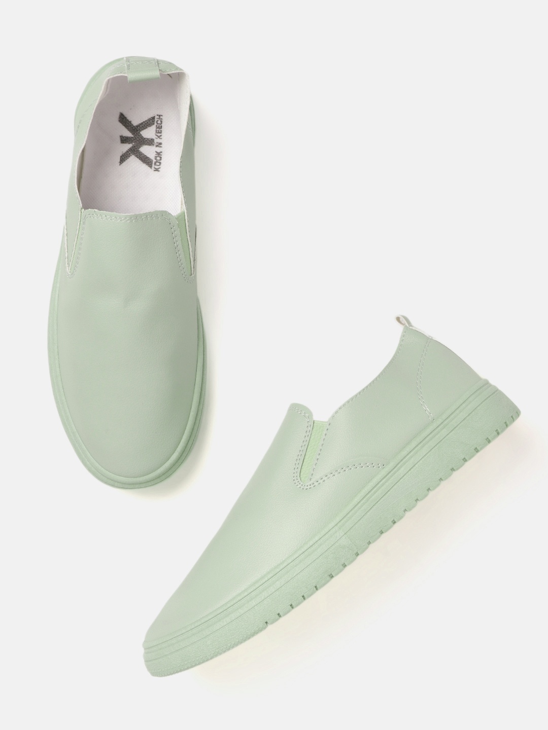 Kook N Keech Women Mint Green Solid Slip-On Sneakers