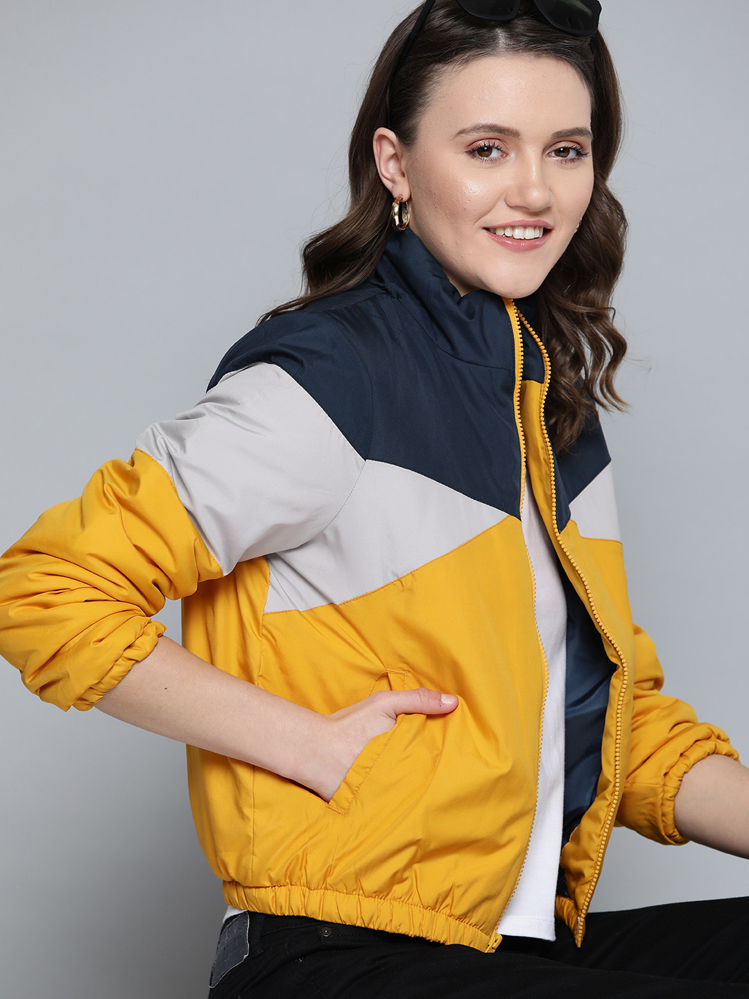 Mast & Harbour Women Mustard Yellow & Grey Colourblocked Bomber Jacket
Mast & Harbour Women Mustard Yellow & Grey Colourblocked Bomber Jacket