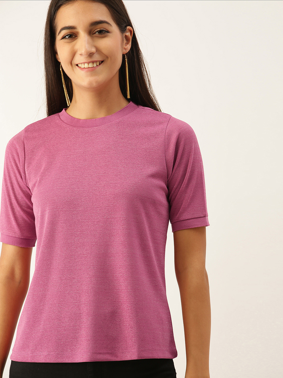 all about you Women Pink Regular Top with Lurex 
all about you Women Pink Regular Top with Lurex