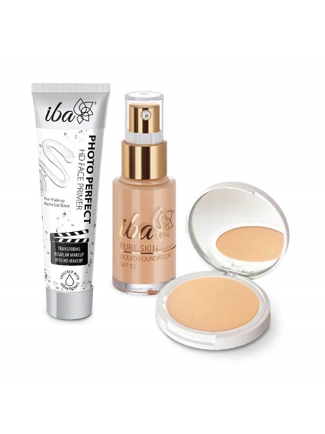 Iba Foundation + Compact + Primer Face Makeup Combo for Wheatish Skin Tone - Golden Beige
Iba Foundation + Compact + Primer Face Makeup Combo for Wheatish Skin Tone - Golden Beige