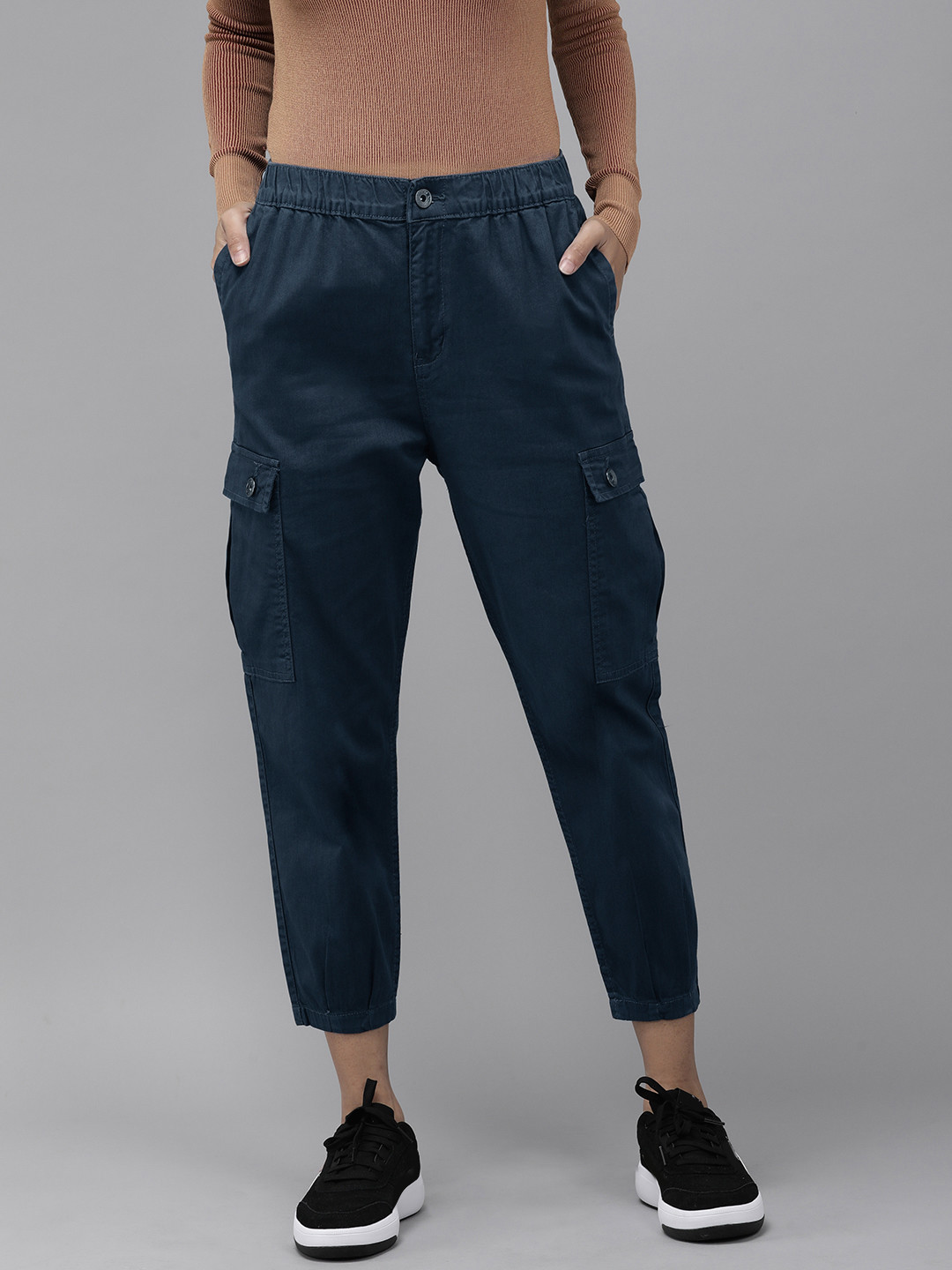 The Roadster Lifestyle Co Women Blue Cargos Trousers 
The Roadster Lifestyle Co Women Blue Cargos Trousers