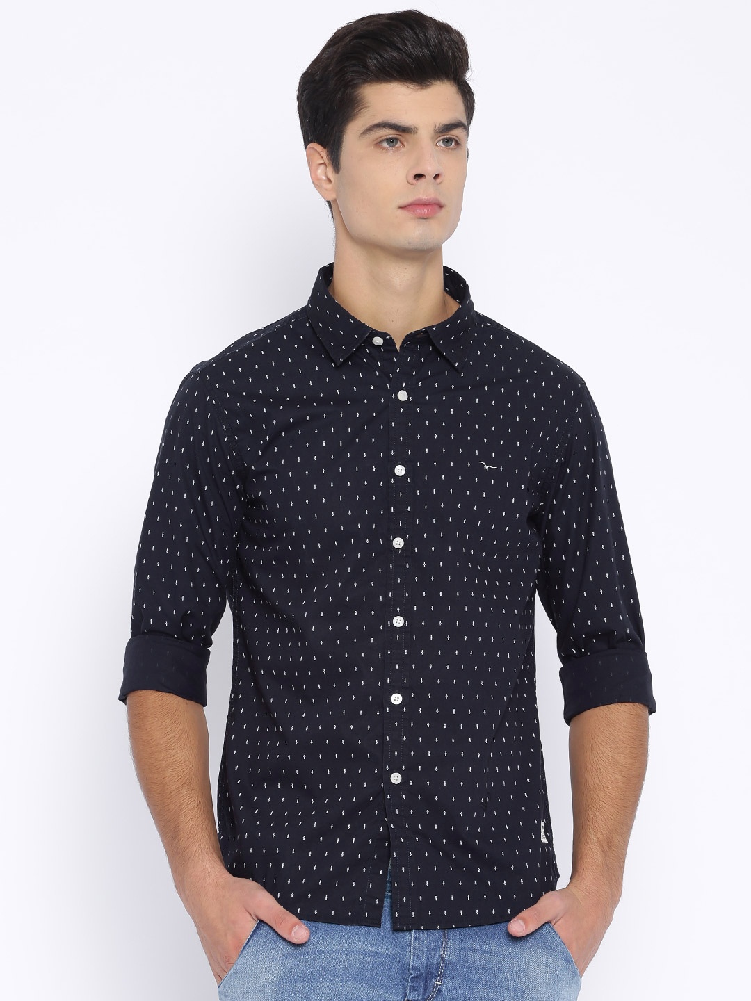 Flying Machine Men Navy Printed Casual Shirt, Navy blue