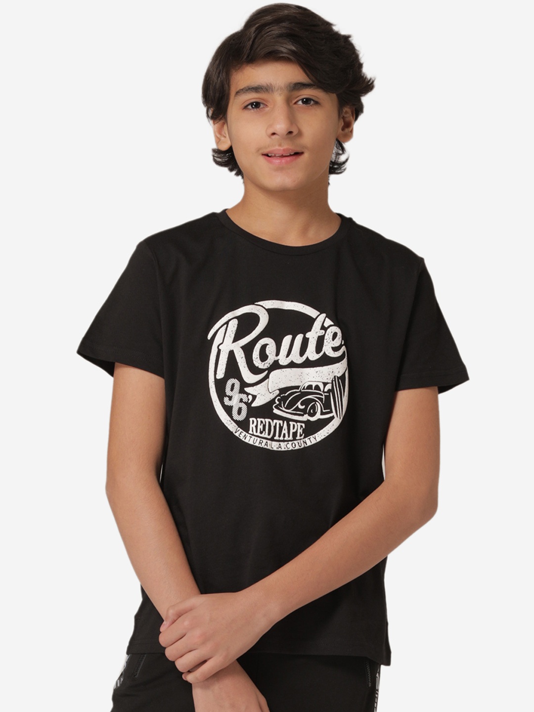 Red Tape Boys Black Typography Printed T-shirt