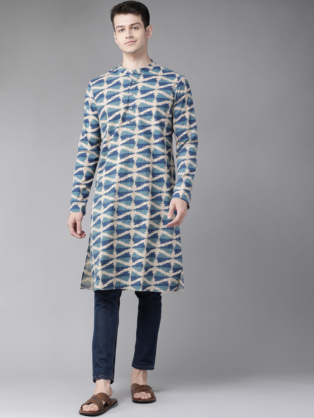 See Designs Men Beige & Blue Geometric Printed Pure Cotton Block Print Handloom Kurta
See Designs Men Beige & Blue Geometric Printed Pure Cotton Block Print Handloom Kurta