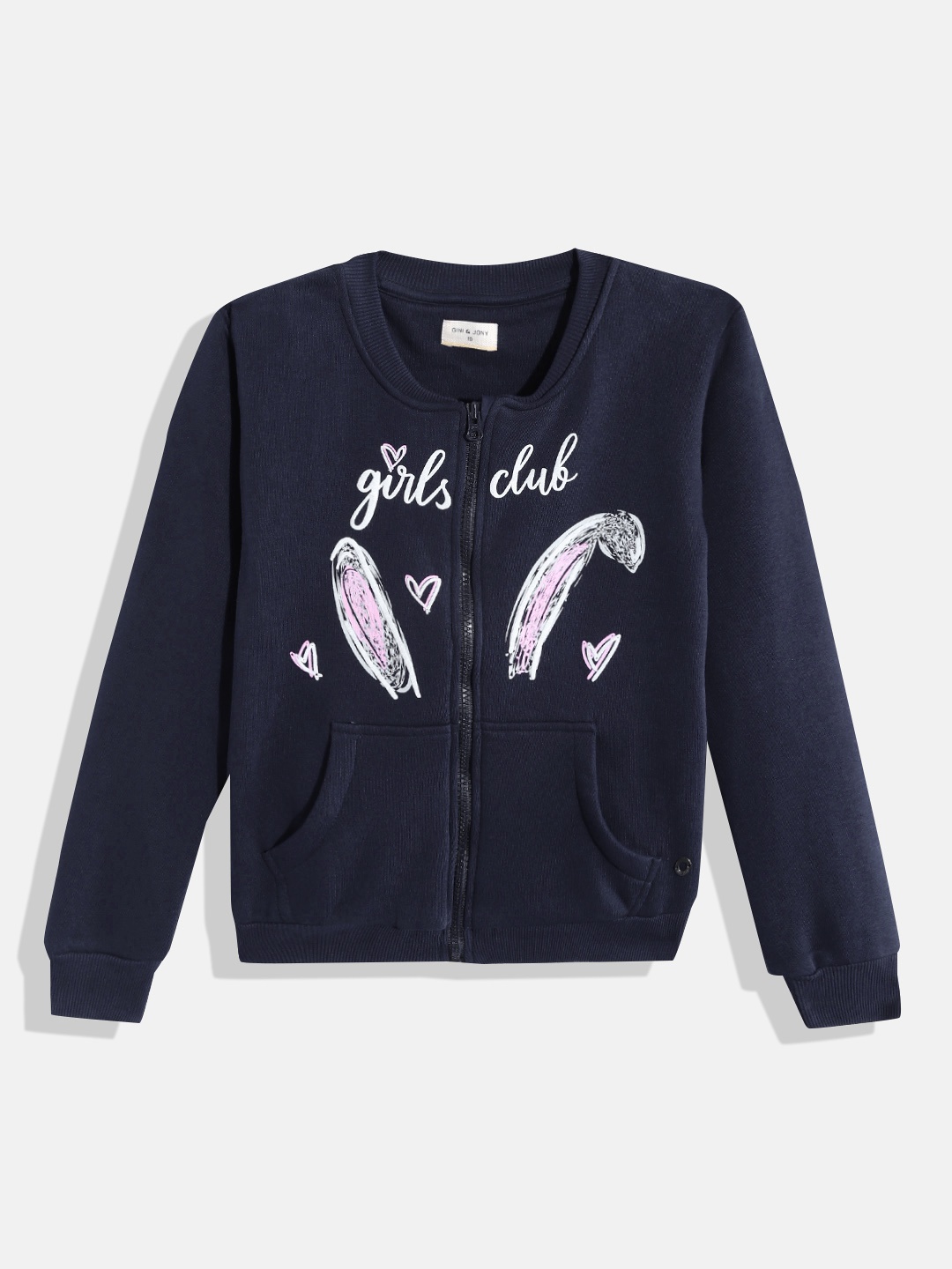 Gini and Jony Girls Navy Blue & White Printed Bomber Jacket
