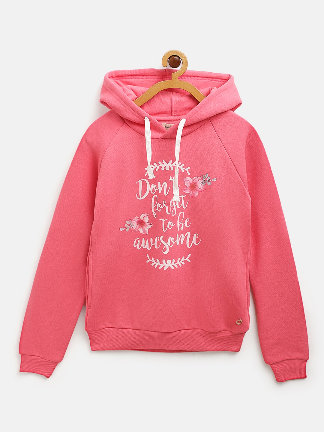 Gini and Jony Girls Pink & White Typography Print Hooded Sweatshirt