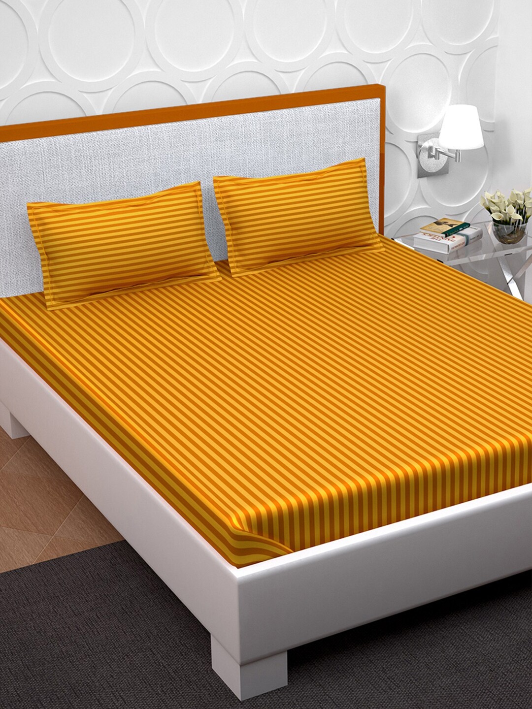PAVO Orange & Yellow Striped 210 TC King Bedsheet with 2 Pillow Covers
PAVO Orange & Yellow Striped 210 TC King Bedsheet with 2 Pillow Covers