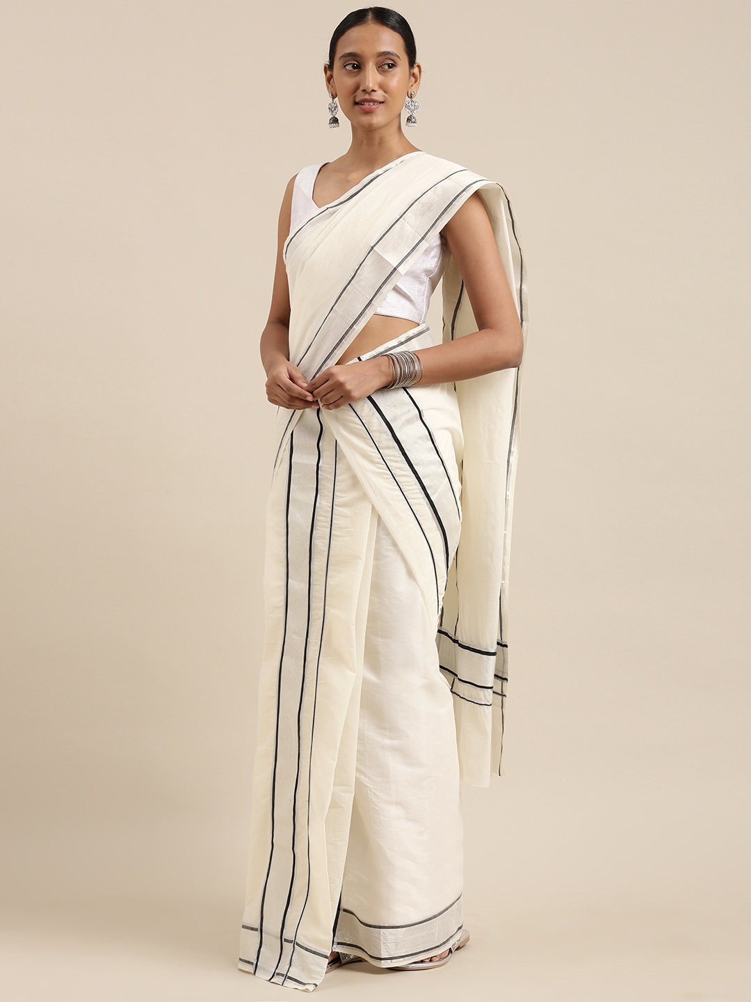 Mitera Off White Zari Kasavu Mundu Saree