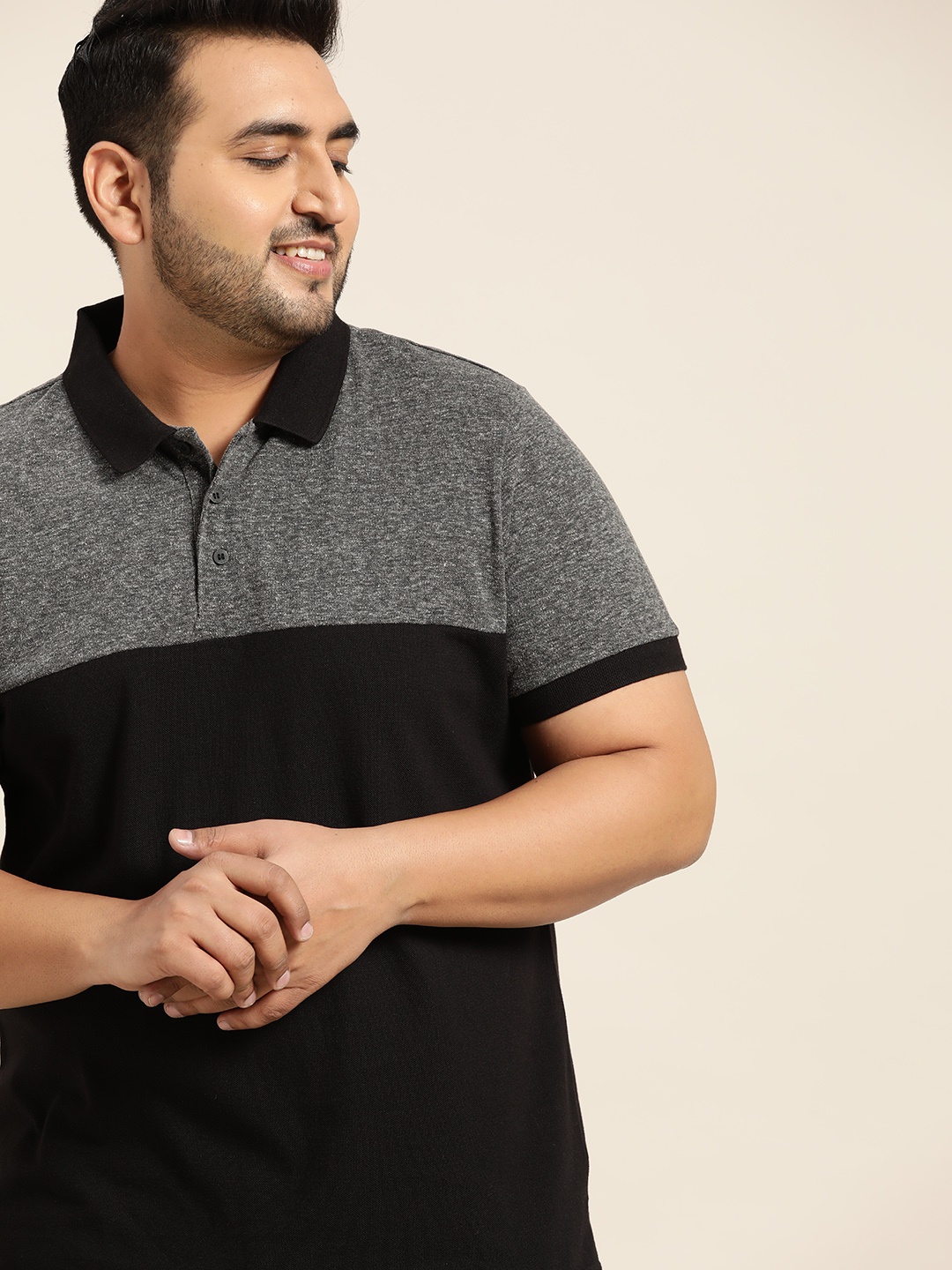 Sztori Men Plus Size Charcoal Grey & Black Pure Cotton Colourblocked Polo Collar T-shirt
Sztori Men Plus Size Charcoal Grey & Black Pure Cotton Colourblocked Polo Collar T-shirt