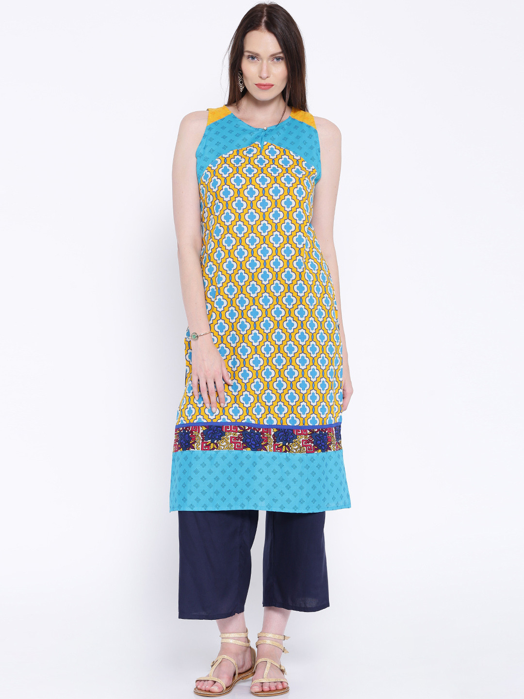 Vishudh Blue & Yellow Printed Kurta 
Vishudh Blue & Yellow Printed Kurta
