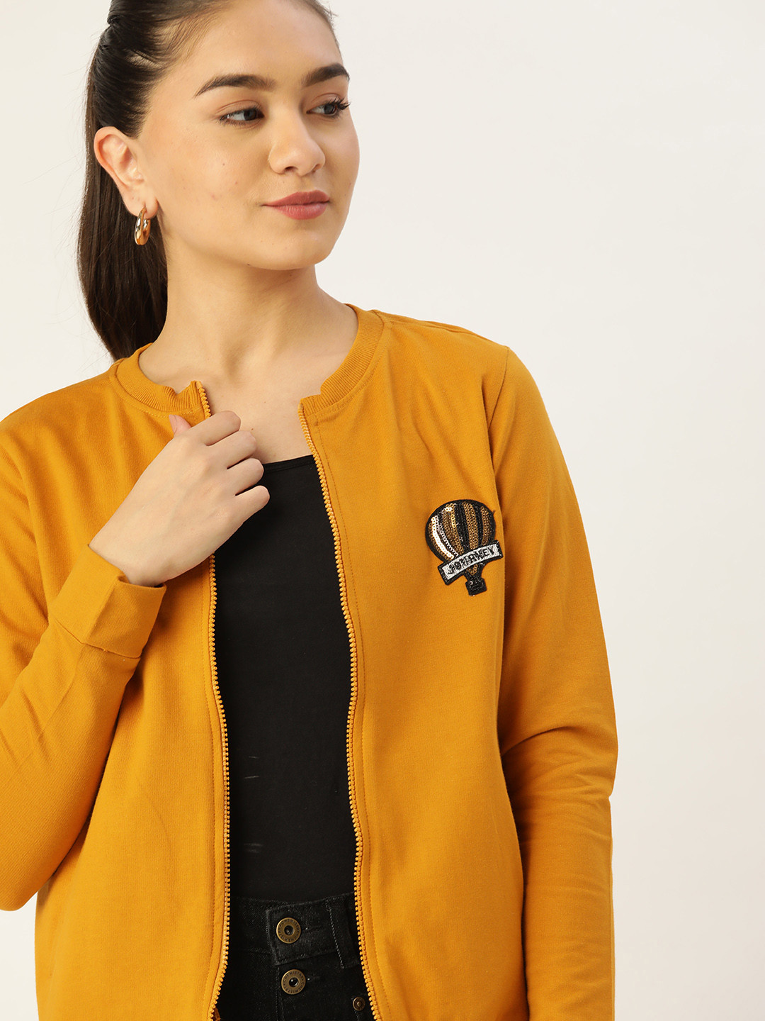 DressBerry Women Mustard Yellow Solid Pure Cotton Sweatshirt With Applique Detail
DressBerry Women Mustard Yellow Solid Pure Cotton Sweatshirt With Applique Detail