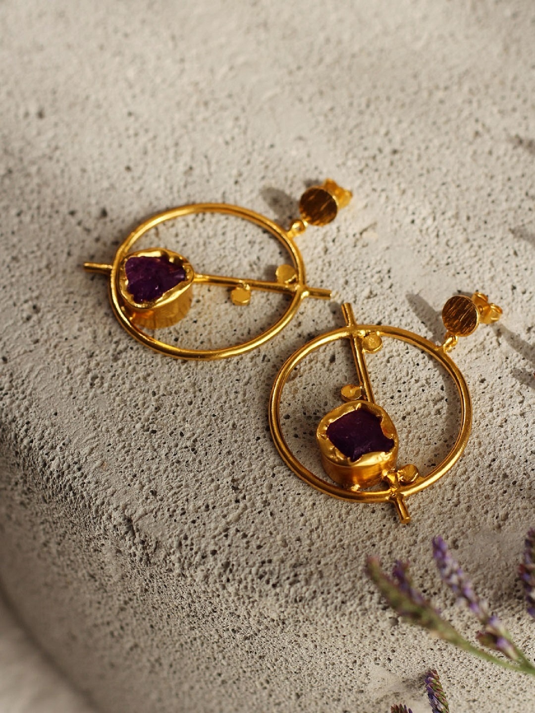 Amaltaas Gold-Plated & Purple Amethyst Stone Studded Handcrafted Circular Drop Earrings
Amaltaas Gold-Plated & Purple Amethyst Stone Studded Handcrafted Circular Drop Earrings
