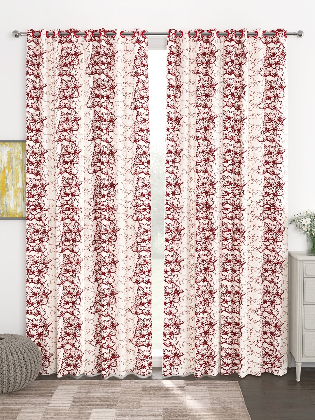 Story@home Set Of 4 White & Maroon 300GSM Semi Blackout Jacquard Eyelet Ringtop Door Curtain
Story@home Set Of 4 White & Maroon 300GSM Semi Blackout Jacquard Eyelet Ringtop Door Curtain