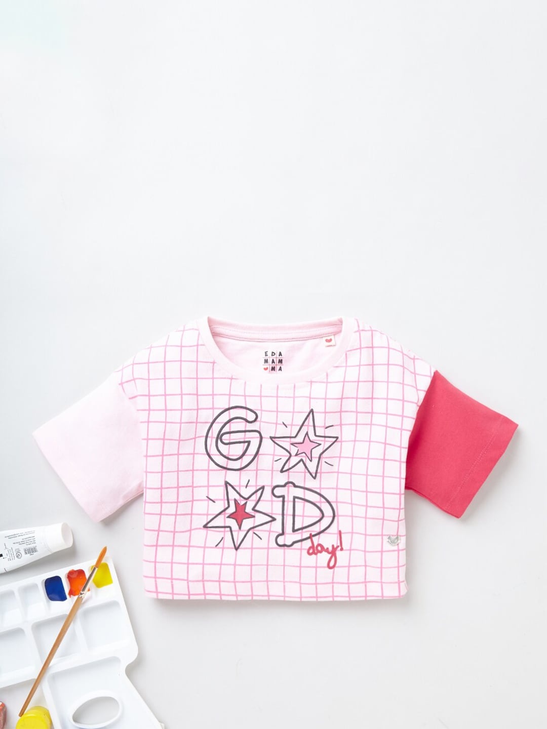 Ed-a-Mamma Girls Pink Pure Cotton Checked Casual Crop Sustainable Pure Cotton T-shirt
Ed-a-Mamma Girls Pink Pure Cotton Checked Casual Crop Sustainable Pure Cotton T-shirt