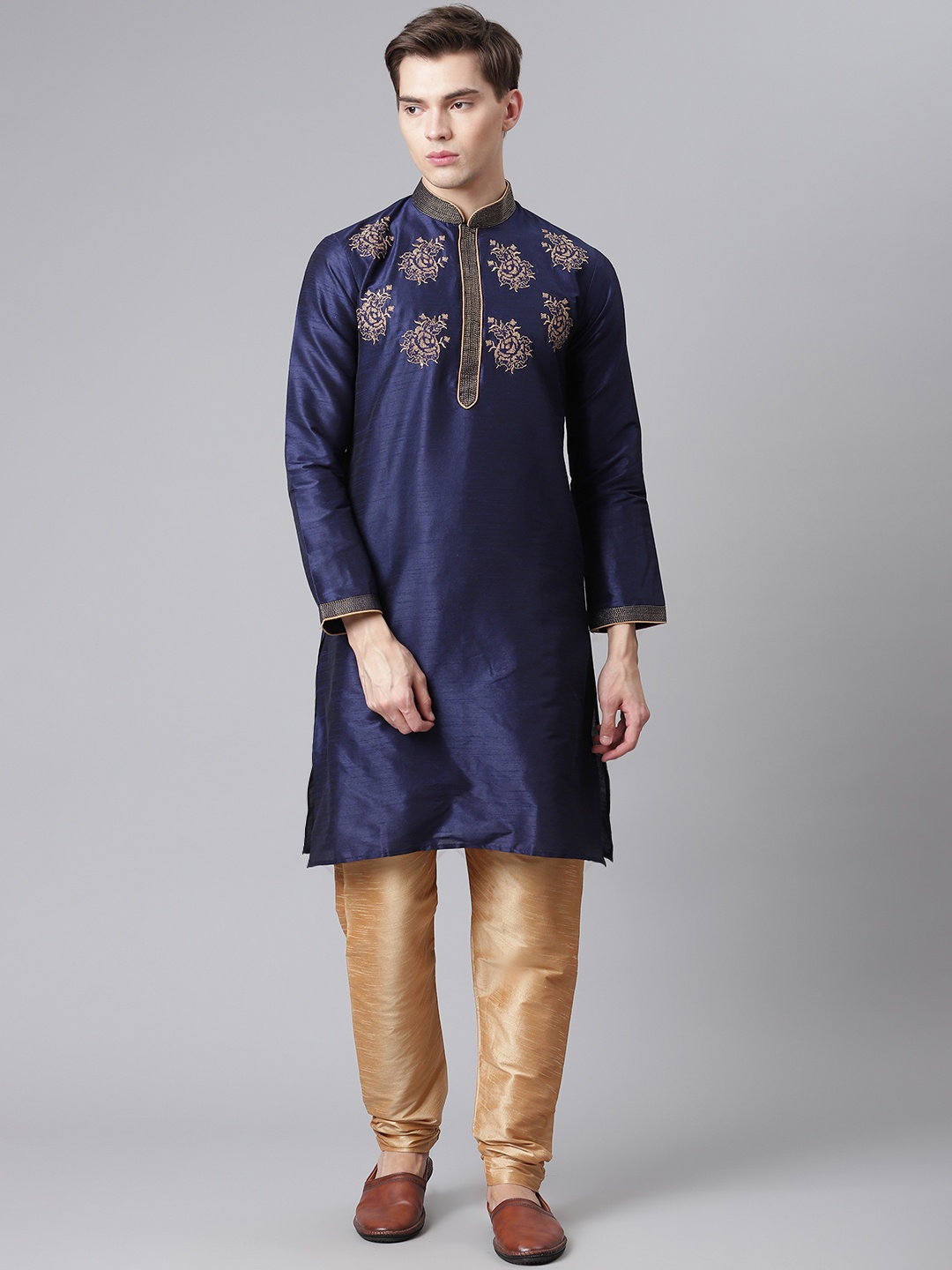 Readiprint Fashions Men Navy Blue & Golden Ethnic Zari Embroidered Kurta with Churidar
Readiprint Fashions Men Navy Blue & Golden Ethnic Zari Embroidered Kurta with Churidar