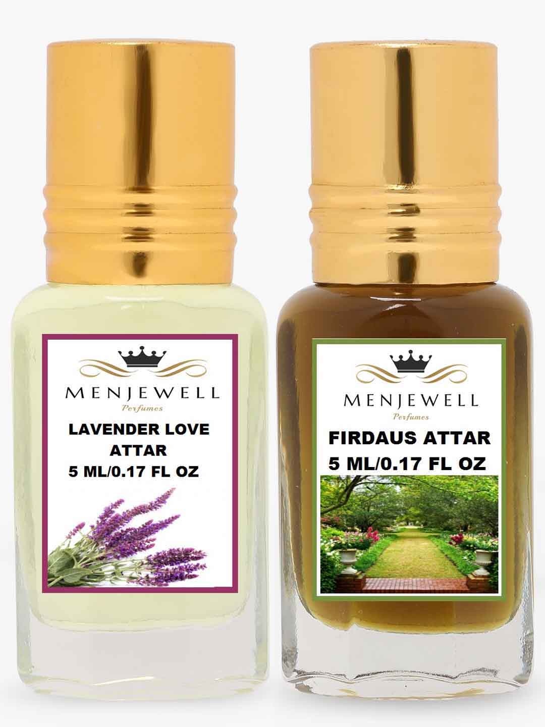 Menjewell Fragrances Combo Pack of 2PCs Attar (Lavender Love 5ML, Firdaus 5ML), Transparent
Menjewell Fragrances Combo Pack of 2PCs Attar (Lavender Love 5ML, Firdaus 5ML), Transparent