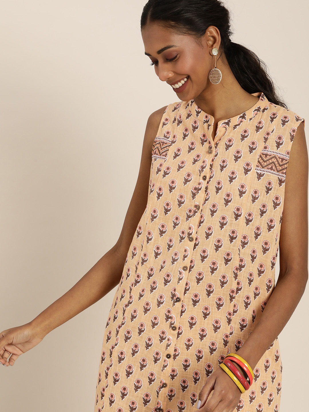Taavi Beige & Pink Hand Block Print Legacy A-Line Sustainable Midi Dress with Pocket
Taavi Beige & Pink Hand Block Print Legacy A-Line Sustainable Midi Dress with Pocket