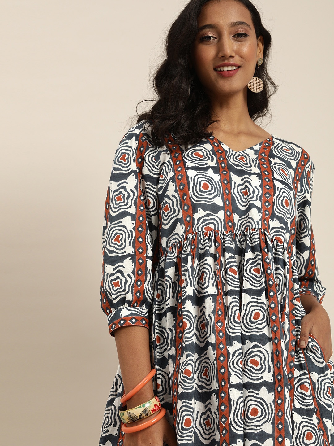 Taavi White & Navy Blue Hand Block Print Legacy A-Line Sustainable Dress with Gathers
Taavi White & Navy Blue Hand Block Print Legacy A-Line Sustainable Dress with Gathers