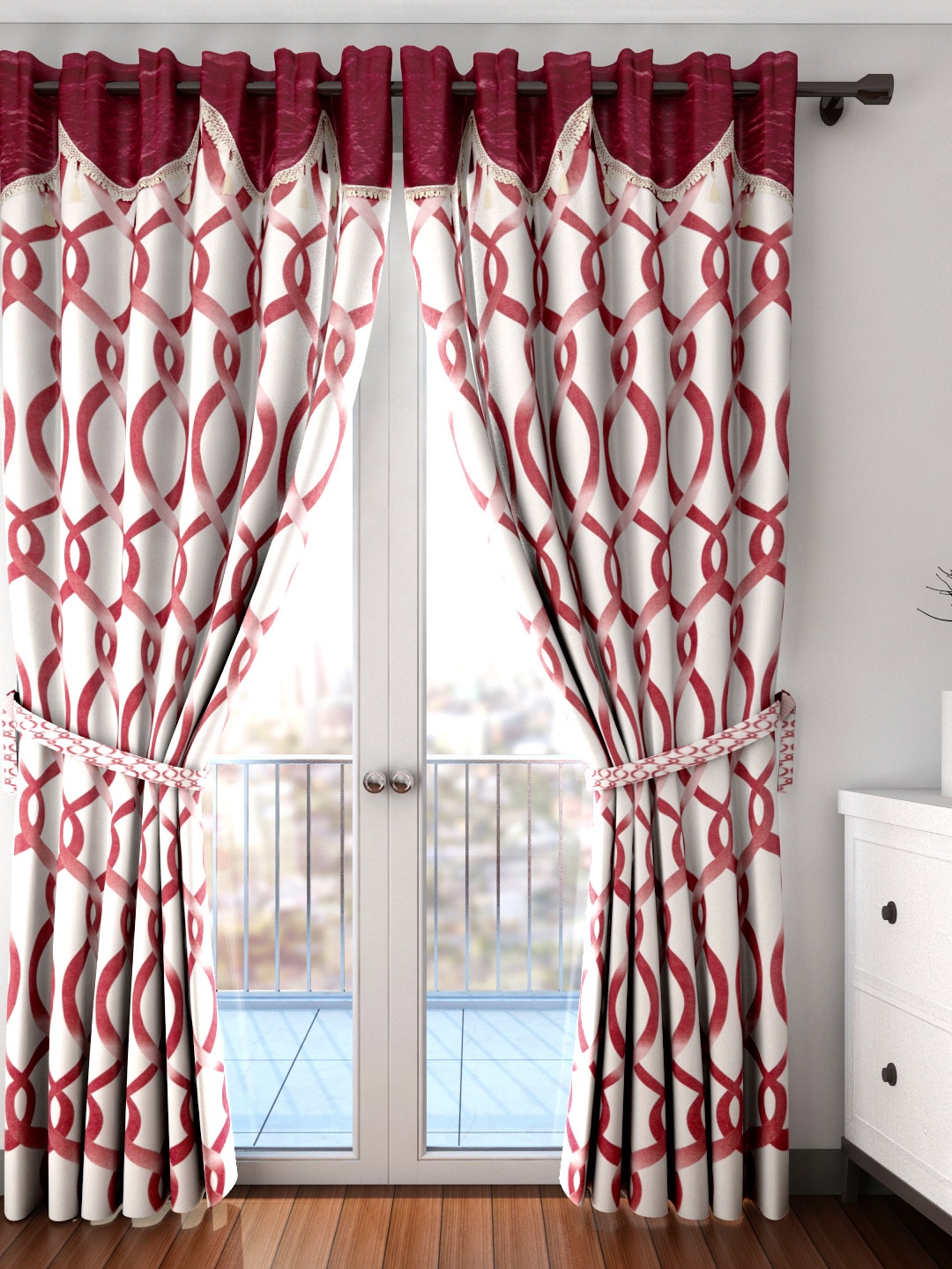 Cortina Maroon & Beige Set of 2 Fancy Valance Abstract Printed Long Door Curtains
Cortina Maroon & Beige Set of 2 Fancy Valance Abstract Printed Long Door Curtains