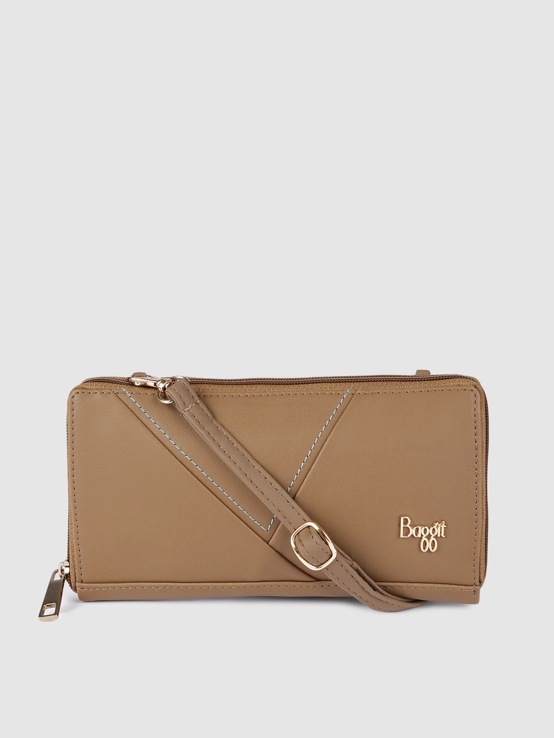Baggit Women Beige Solid Zip Around Wallet with Wrist Loop