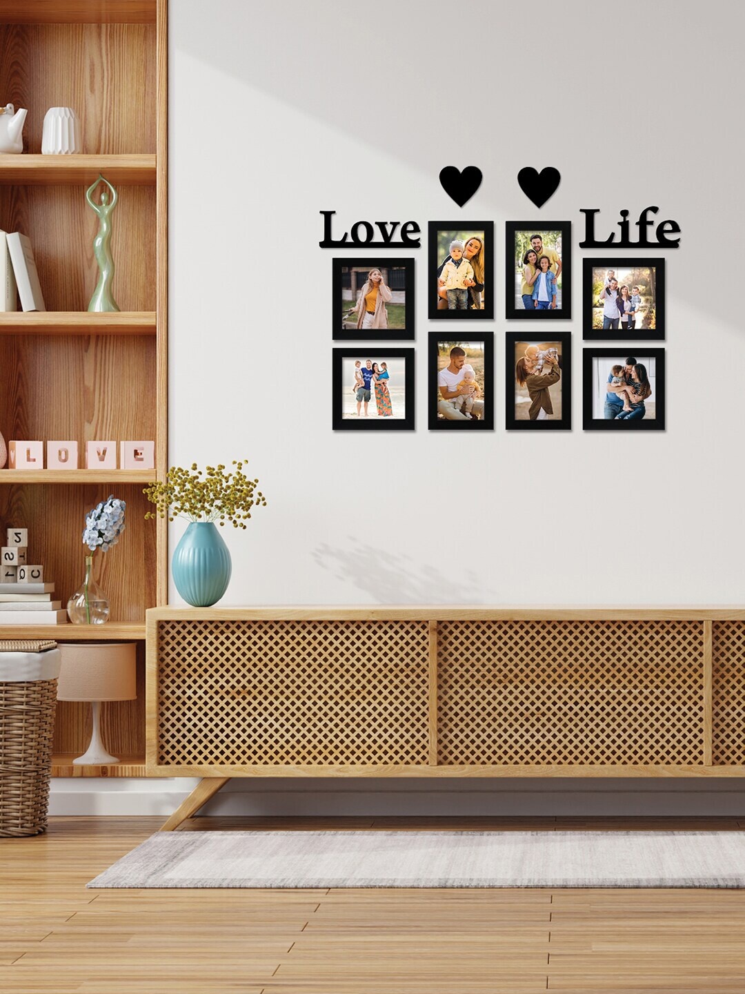 RANDOM Set Of 8 Black Solid Individual Wall Photo Frames With Love Life & 4 Heart Plaques
RANDOM Set Of 8 Black Solid Individual Wall Photo Frames With Love Life & 4 Heart Plaques