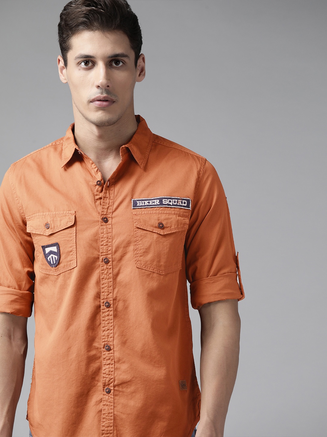 Roadster Men Orange Opaque Cotton Casual Shirt