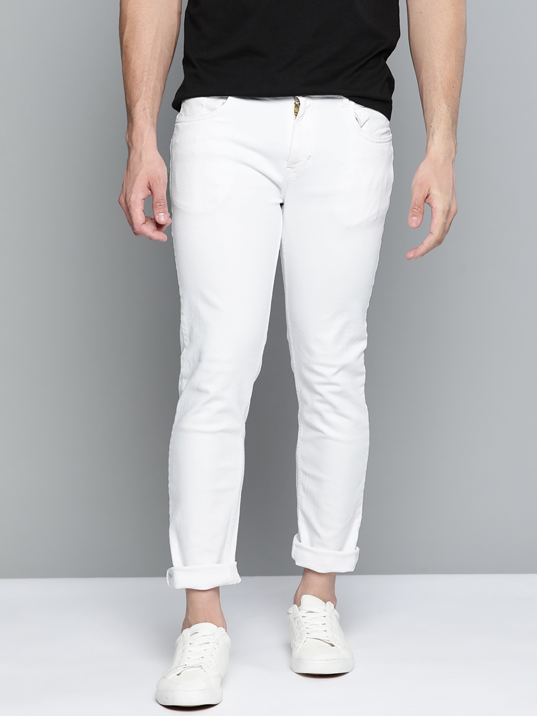 Mast & Harbour Men White Slim Fit Stretchable Jeans