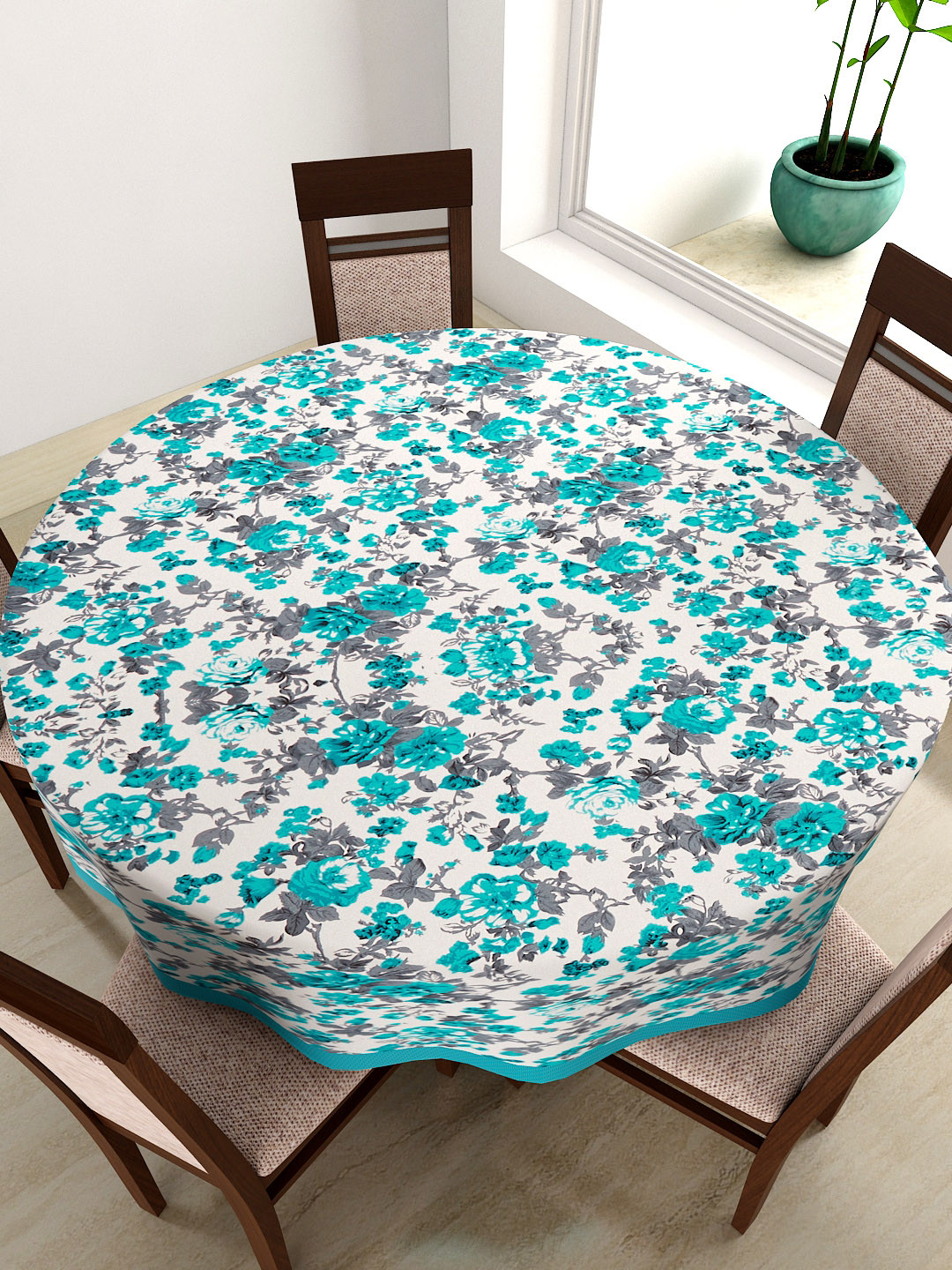 SWAYAM Blue Round Floral Print 72" Cotton Table Cloth 
SWAYAM Blue Round Floral Print 72" Cotton Table Cloth