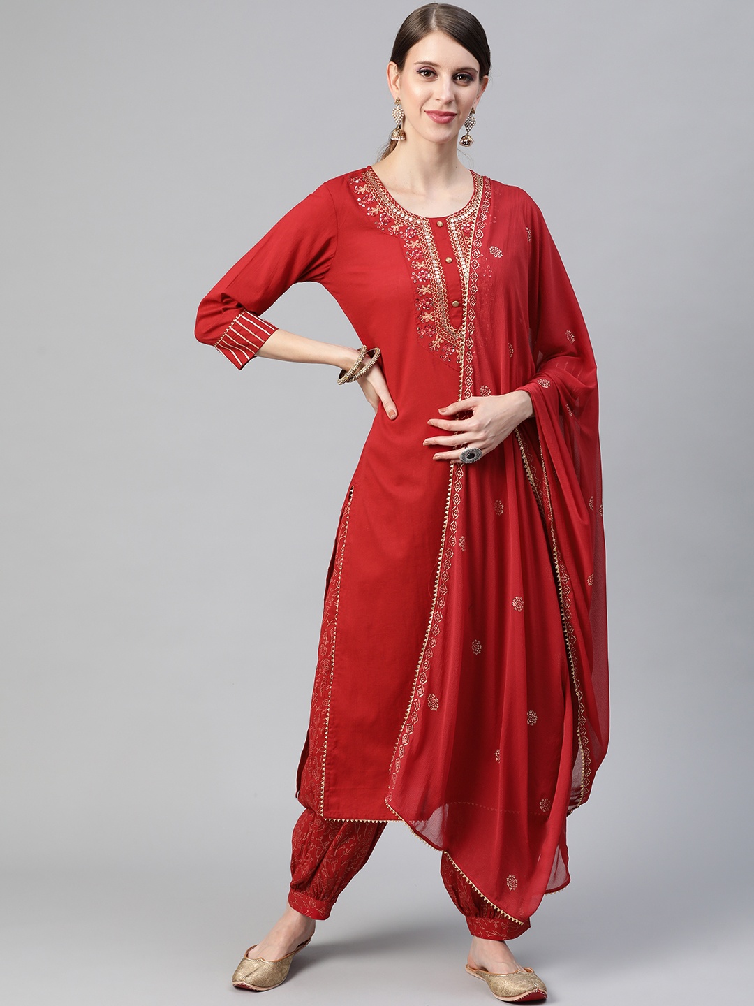 AHIKA Women Maroon Yoke Design Sequinned Pure Cotton Kurta with Salwar & With Dupatta
AHIKA Women Maroon Yoke Design Sequinned Pure Cotton Kurta with Salwar & With Dupatta