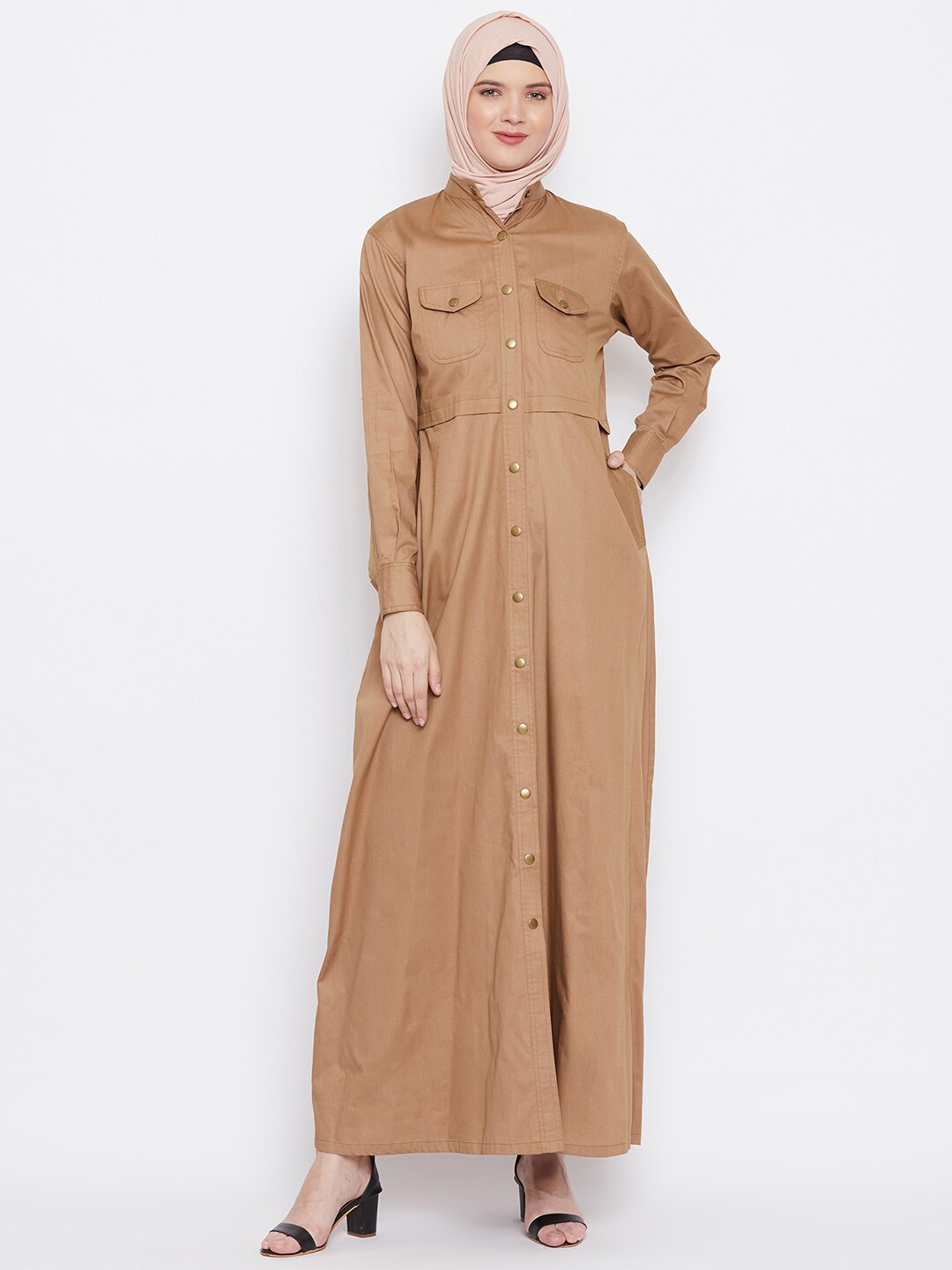MOMIN LIBAS Women Golden Solid Abaya Burqa, Gold