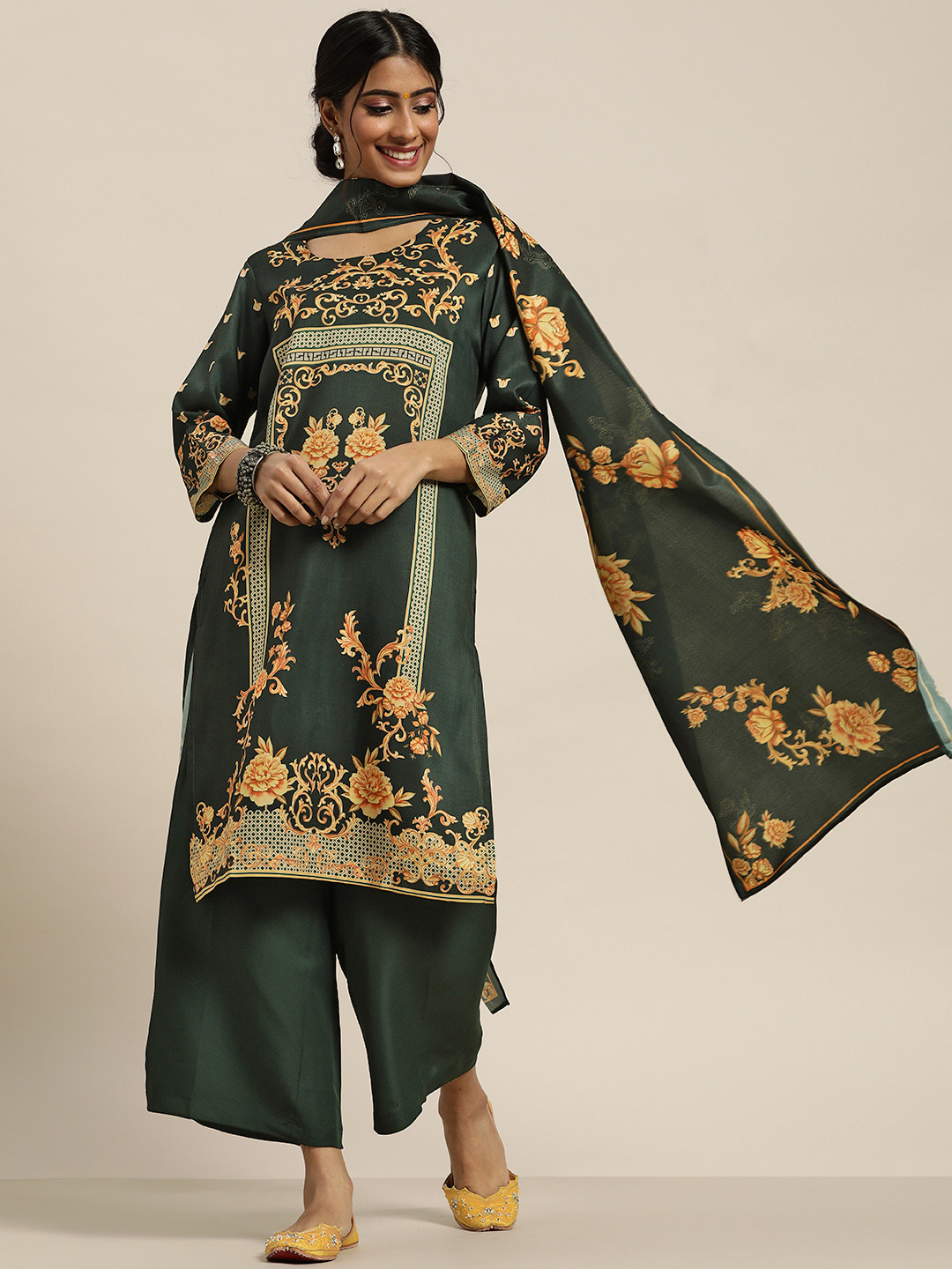 Sangria Women Green Printed Kurta Set With Dupatta
Sangria Women Green Printed Kurta Set With Dupatta
