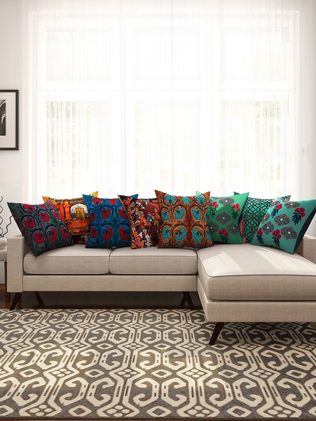 SEJ by Nisha Gupta Multicoloured Set of 8 Printed 16" x 16" Square Cushion Covers, Multi
SEJ by Nisha Gupta Multicoloured Set of 8 Printed 16" x 16" Square Cushion Covers, Multi