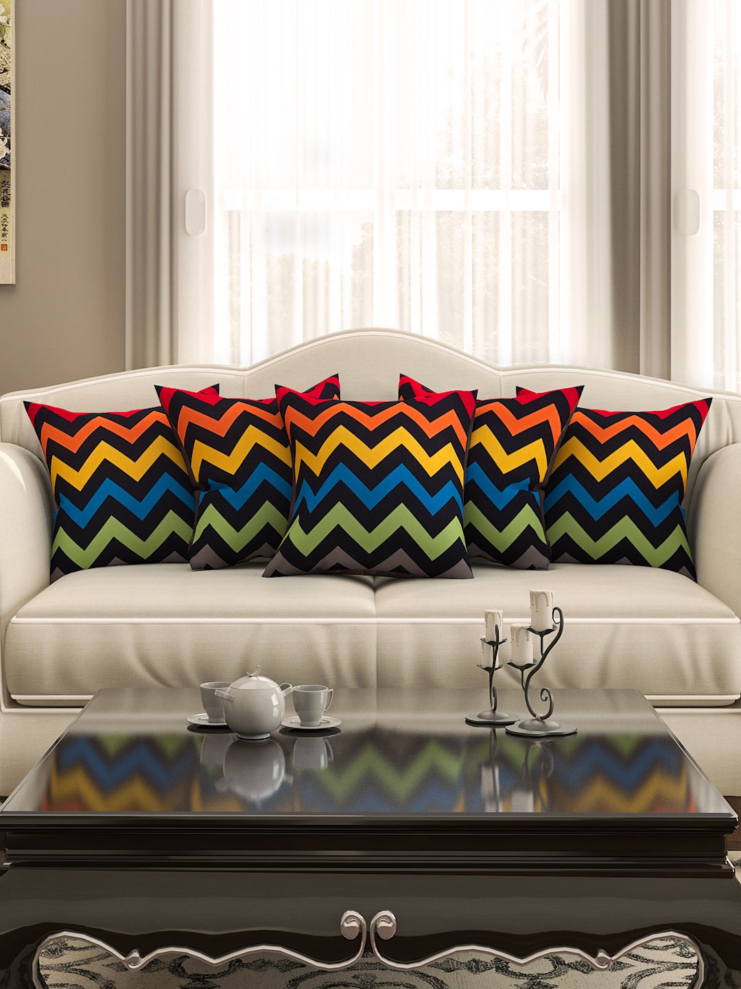 SEJ by Nisha Gupta Multicoloured Set of 5 Printed 16'' x 16'' Square Cushion Covers, Multi
SEJ by Nisha Gupta Multicoloured Set of 5 Printed 16'' x 16'' Square Cushion Covers, Multi