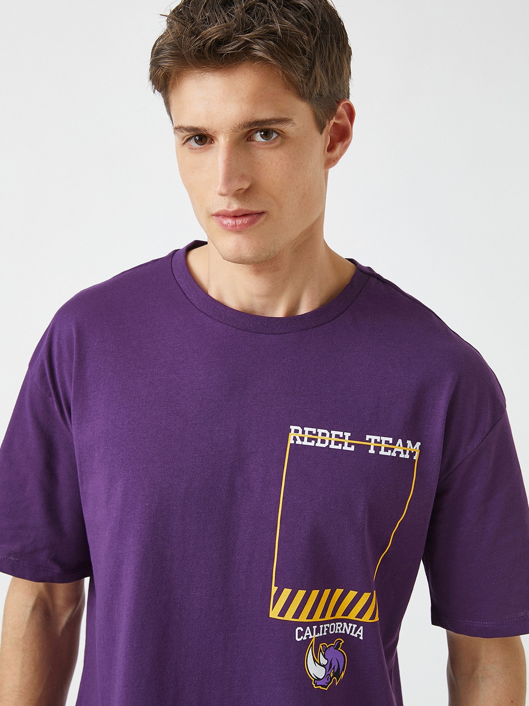 Koton Men Purple Typography Printed Pure Cotton T-shirt