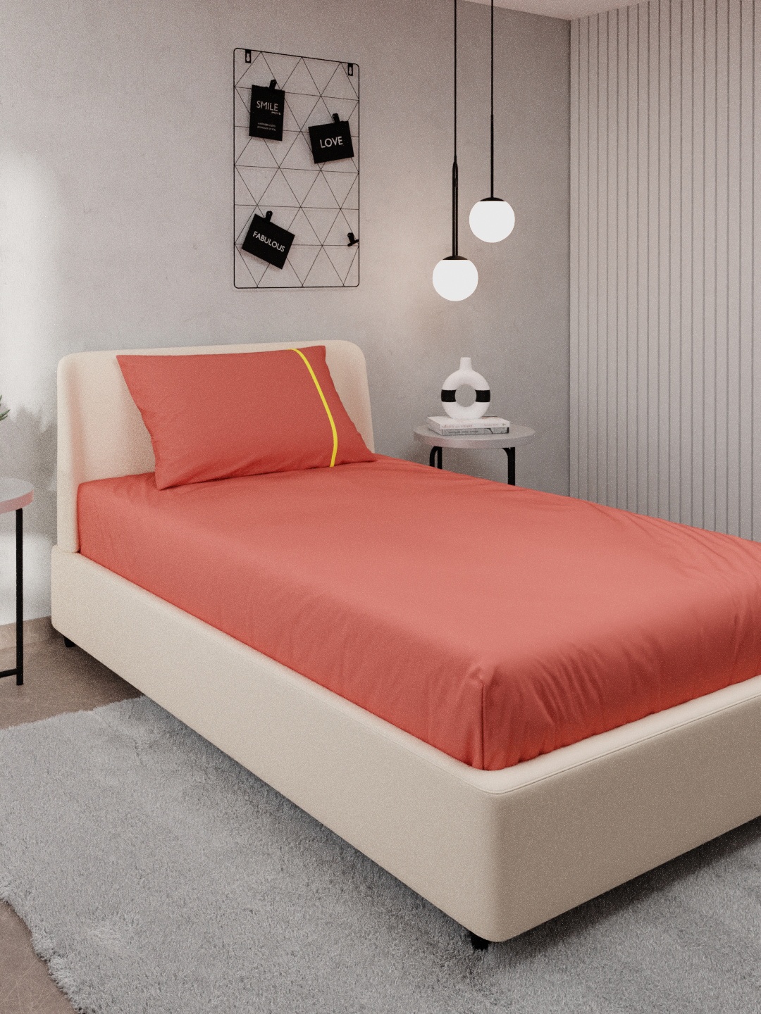 Stoa Paris Peach Solid 144 TC Cotton Single Size Bedsheet with 1 Pillow Covers