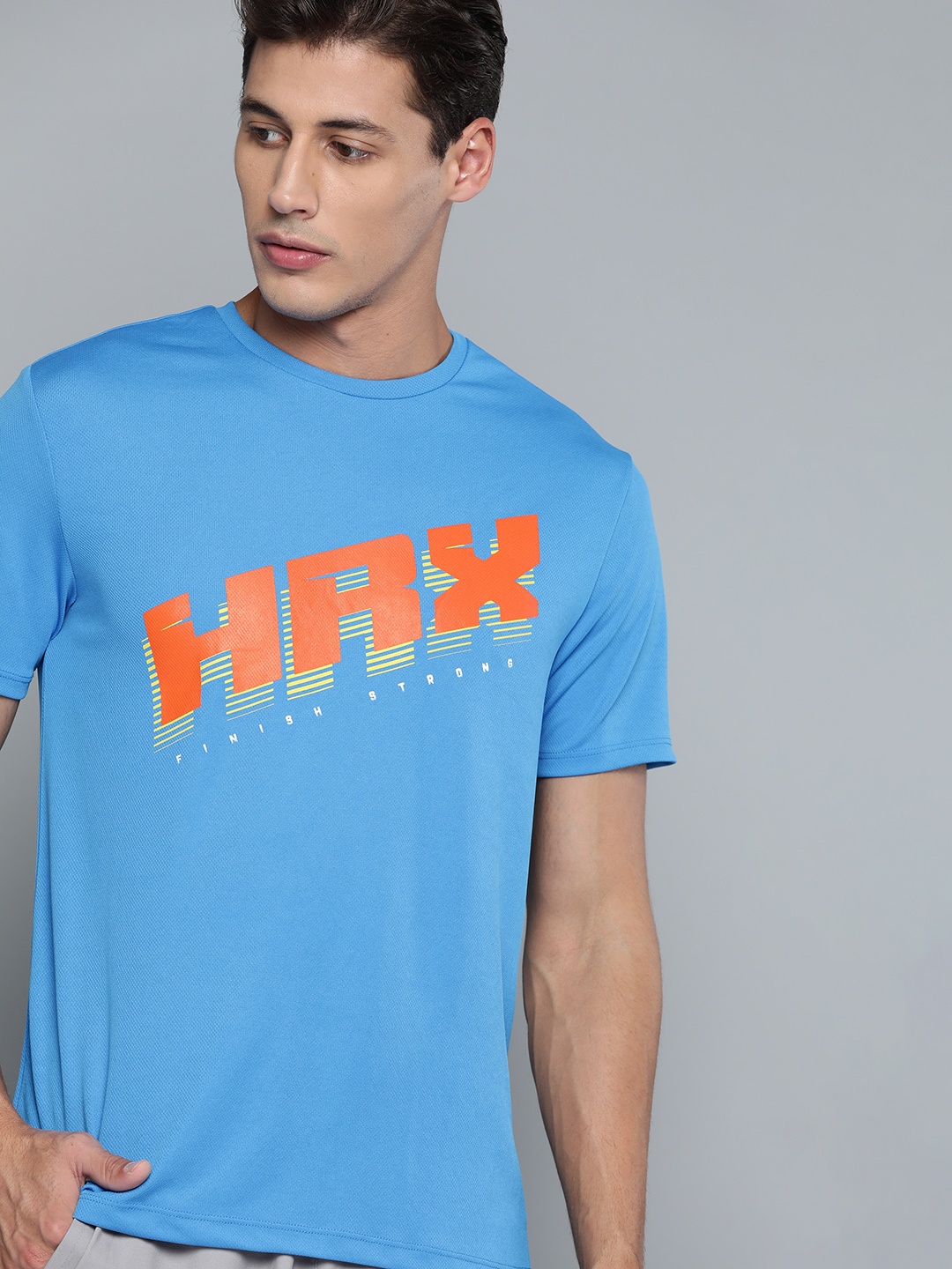 HRX By Hrithik Roshan Running Men French Blue Rapid-Dry Brand Carrier T-shirt