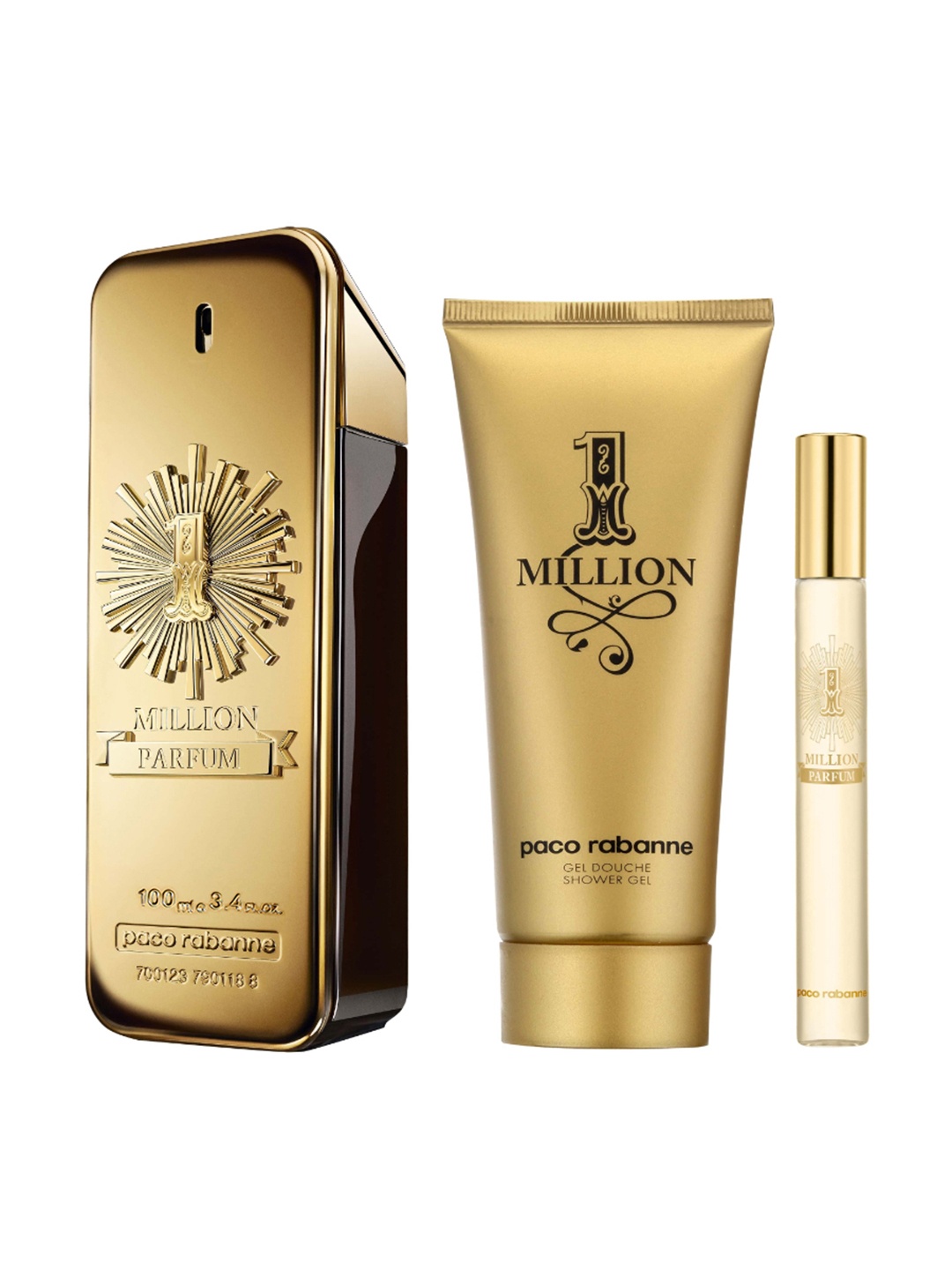 Paco Rabanne Men 1 Million Parfum 100ml +Shower Gel 100ml and Travel Spray 10ml, Transparent
Paco Rabanne Men 1 Million Parfum 100ml +Shower Gel 100ml and Travel Spray 10ml, Transparent