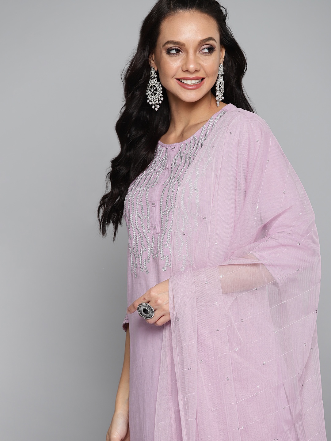 HERE&NOW Women Lavender & Silver Yoke Design Pure Cotton Kurta with Trousers & Dupatta
HERE&NOW Women Lavender & Silver Yoke Design Pure Cotton Kurta with Trousers & Dupatta