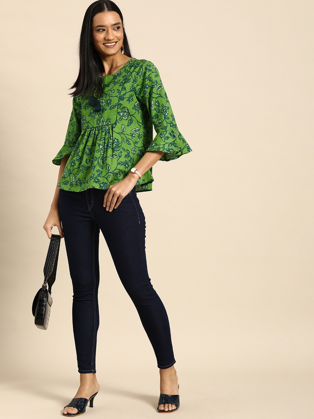all about you Green & Blue Floral Printed Tie-up Neck Flared Sleeves Pure Cotton Kurti
all about you Green & Blue Floral Printed Tie-up Neck Flared Sleeves Pure Cotton Kurti