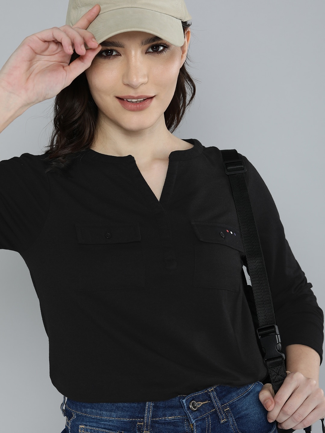 Harvard Black Solid Regular Top