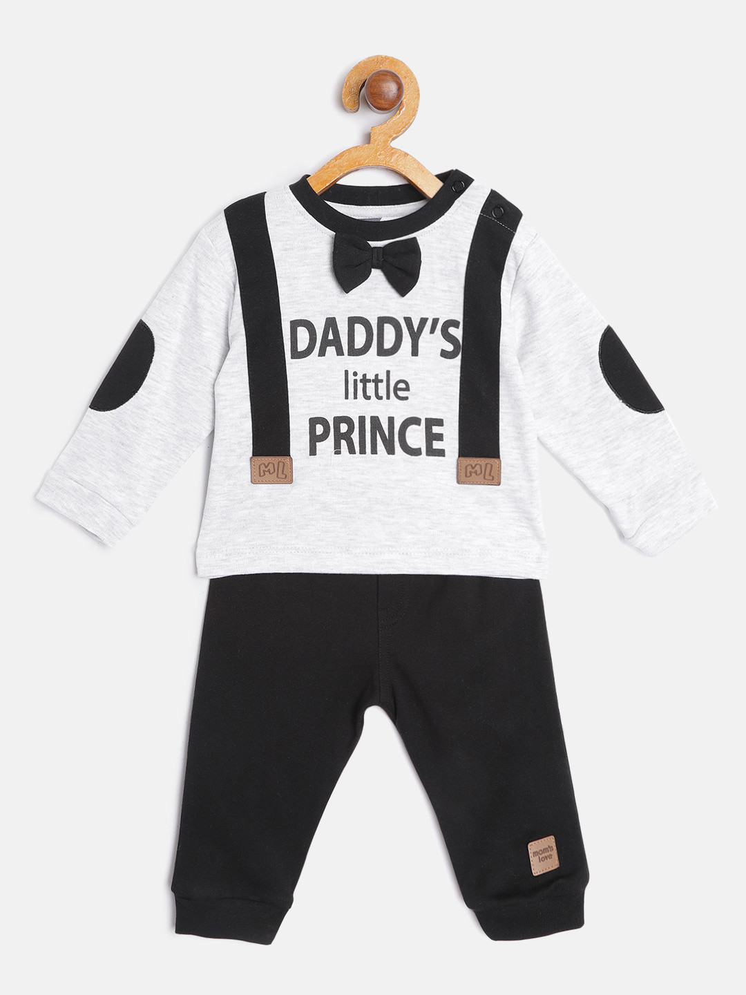 Moms Love Infant Boys Grey Melange & Black Pure Cotton Printed T-shirt with Joggers
Moms Love Infant Boys Grey Melange & Black Pure Cotton Printed T-shirt with Joggers