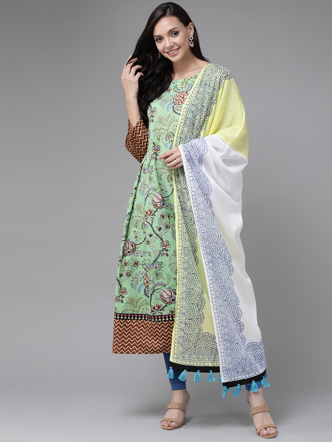 Rain & Rainbow Women Green & Blue Ethnic Motifs Pure Cotton Kurta with Churidar & Dupatta
Rain & Rainbow Women Green & Blue Ethnic Motifs Pure Cotton Kurta with Churidar & Dupatta