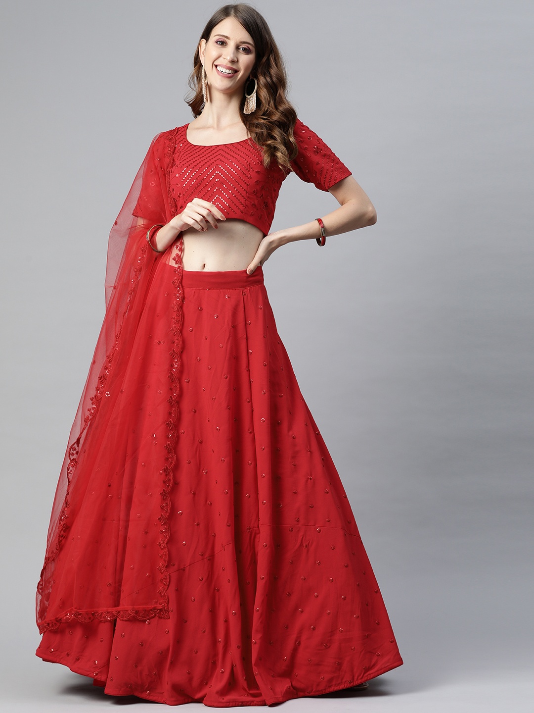 SHUBHKALA Red Embroidered Sequinned Semi-Stitched Lehenga & Unstitched Blouse With Dupatta
SHUBHKALA Red Embroidered Sequinned Semi-Stitched Lehenga & Unstitched Blouse With Dupatta