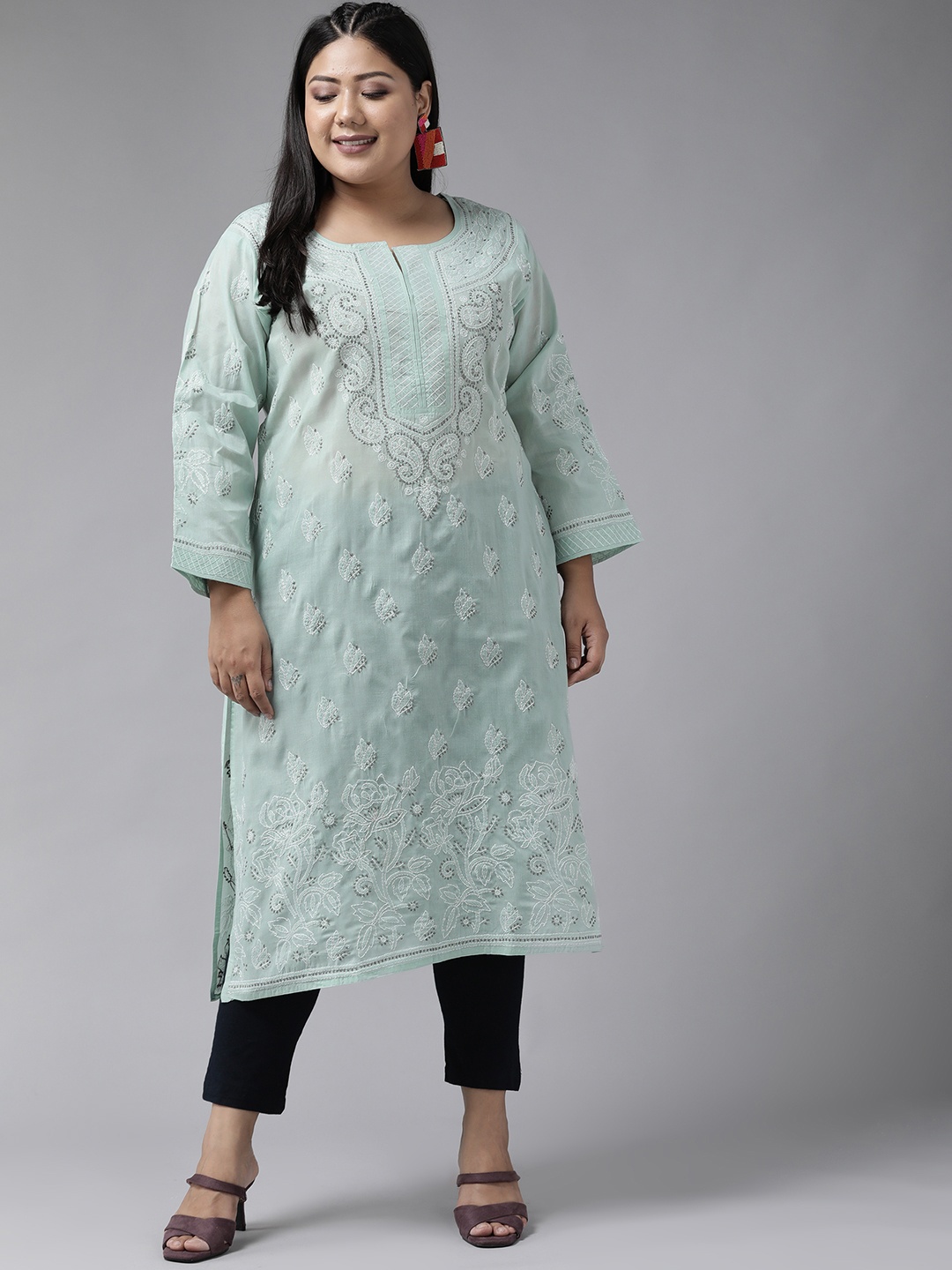 ADA Plus Size Women Sea Green & Grey Cotton Ethnic Motifs Embroidered Chikankari Kurta
ADA Plus Size Women Sea Green & Grey Cotton Ethnic Motifs Embroidered Chikankari Kurta