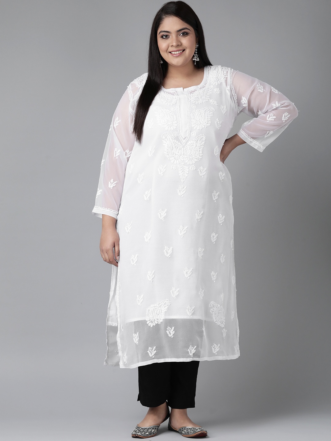 ADA Women Plus Size White Ethnic Motifs Chikankari Straight Handloom Kurta with Inner
ADA Women Plus Size White Ethnic Motifs Chikankari Straight Handloom Kurta with Inner
