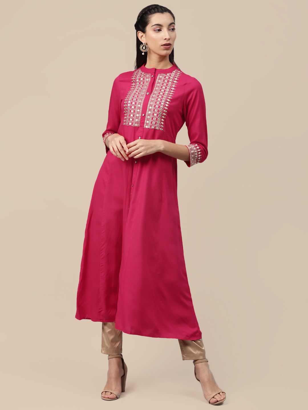 Sangria Women Pink Embroidered Anarkali Kurta