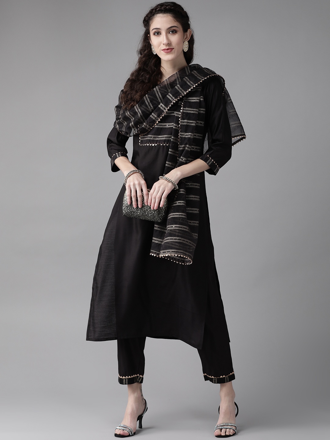 Indo Era Women Black Yoke Design Gotta Patti Liva Kurta with Trousers & Dupatta
Indo Era Women Black Yoke Design Gotta Patti Liva Kurta with Trousers & Dupatta